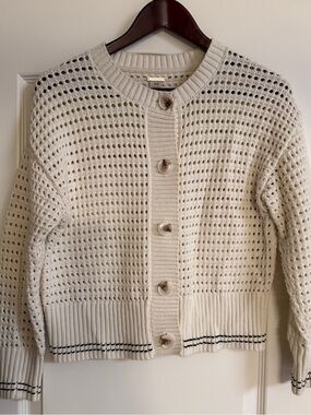 Magaschoni Cream Open-Knit Button Cardigan Sweater